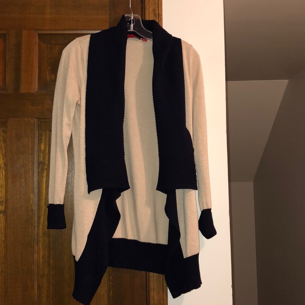 Cream and navy blue cardigan, comfortable